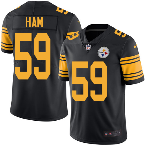 Men's Elite Jack Ham Nike Jersey Black - #59 Rush NFL Pittsburgh Steelers